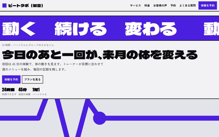 動く大きな文字(ジム)の画面(架空の見本)